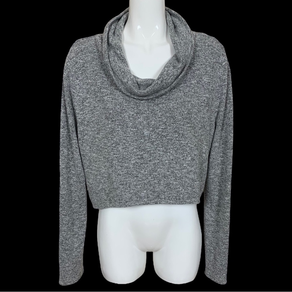 White House Black Market Cropped Gray and Metallic Cowl Neck Sweater XL